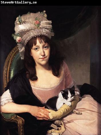 Johann Zoffany Portrait of Sophia Dumergue holding a cat